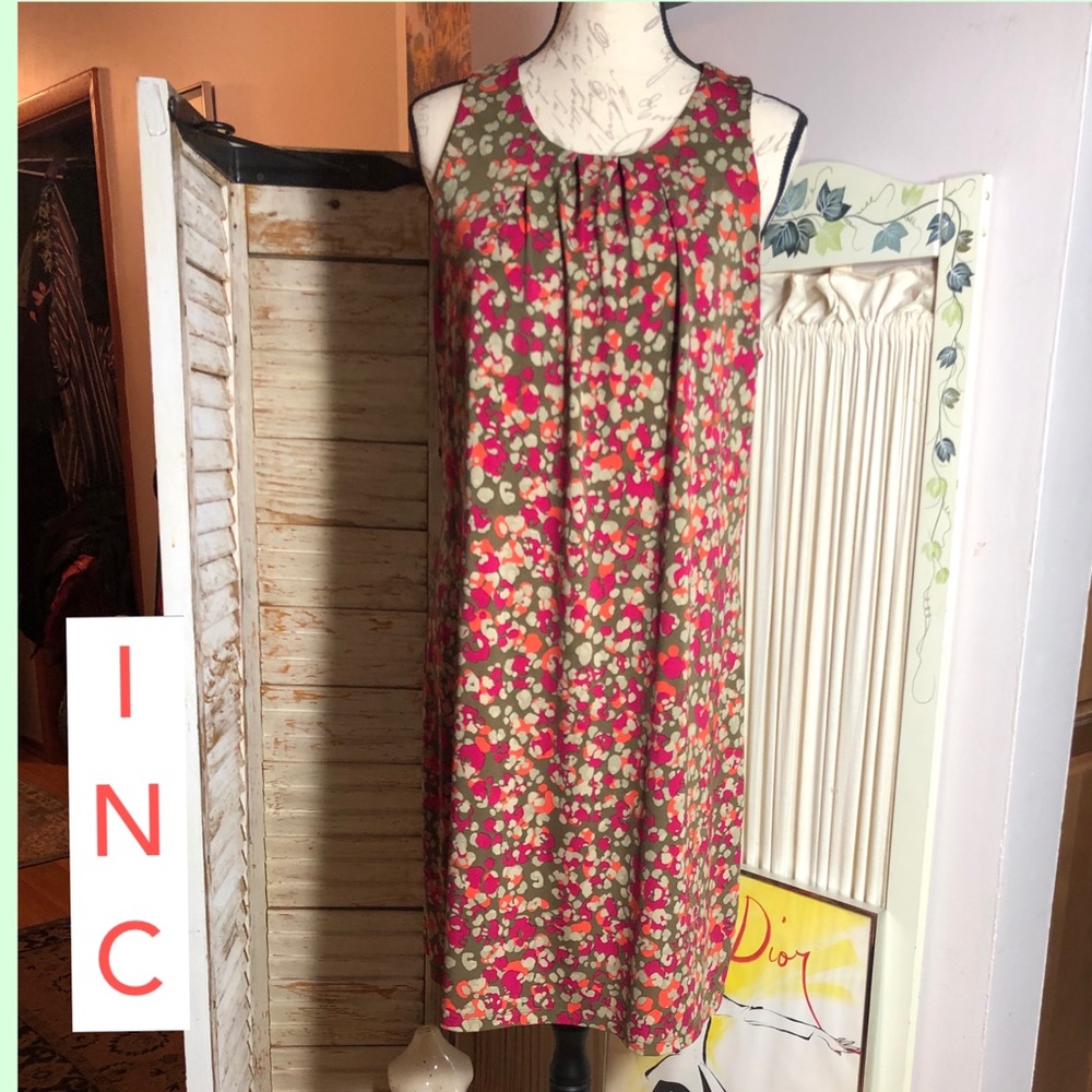 XL-INC OLIVE/TAN/FUSCIA PRINT KNIT DRESS